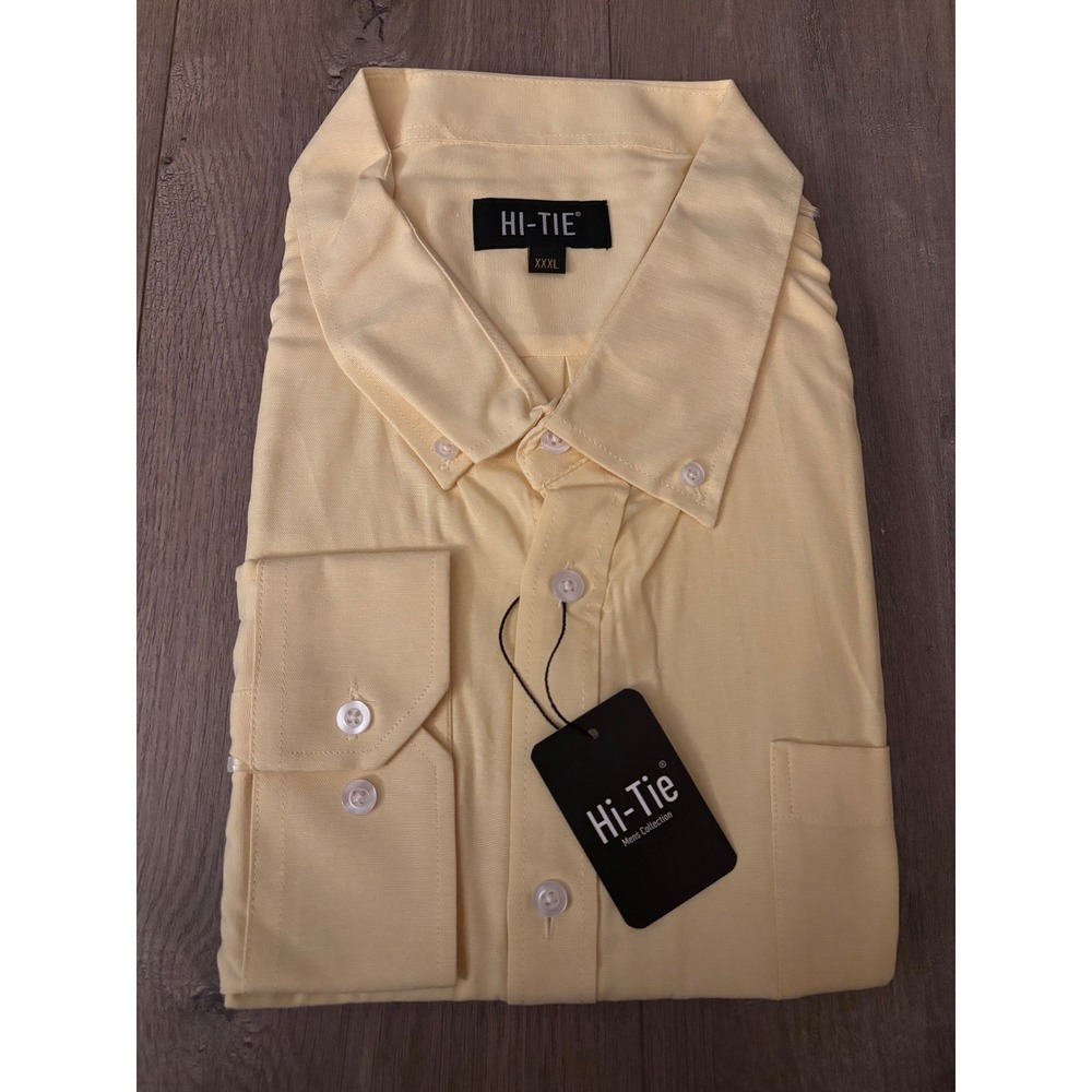Hi-Tie Mens Dress Shirt Pale Yellow Long Sleeve Button Down XXXL New